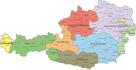 Harta cu regiunile din Austria