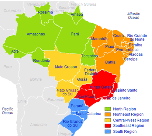Harta regiunilor din Brazilia