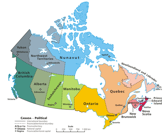 Harta regiuni Canada