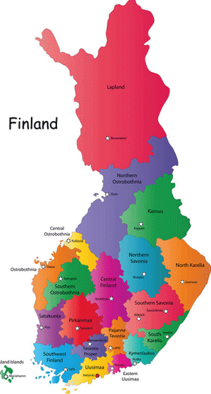 Harta regiunilor din Finlanda
