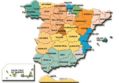Harta cu regiunile din Spania